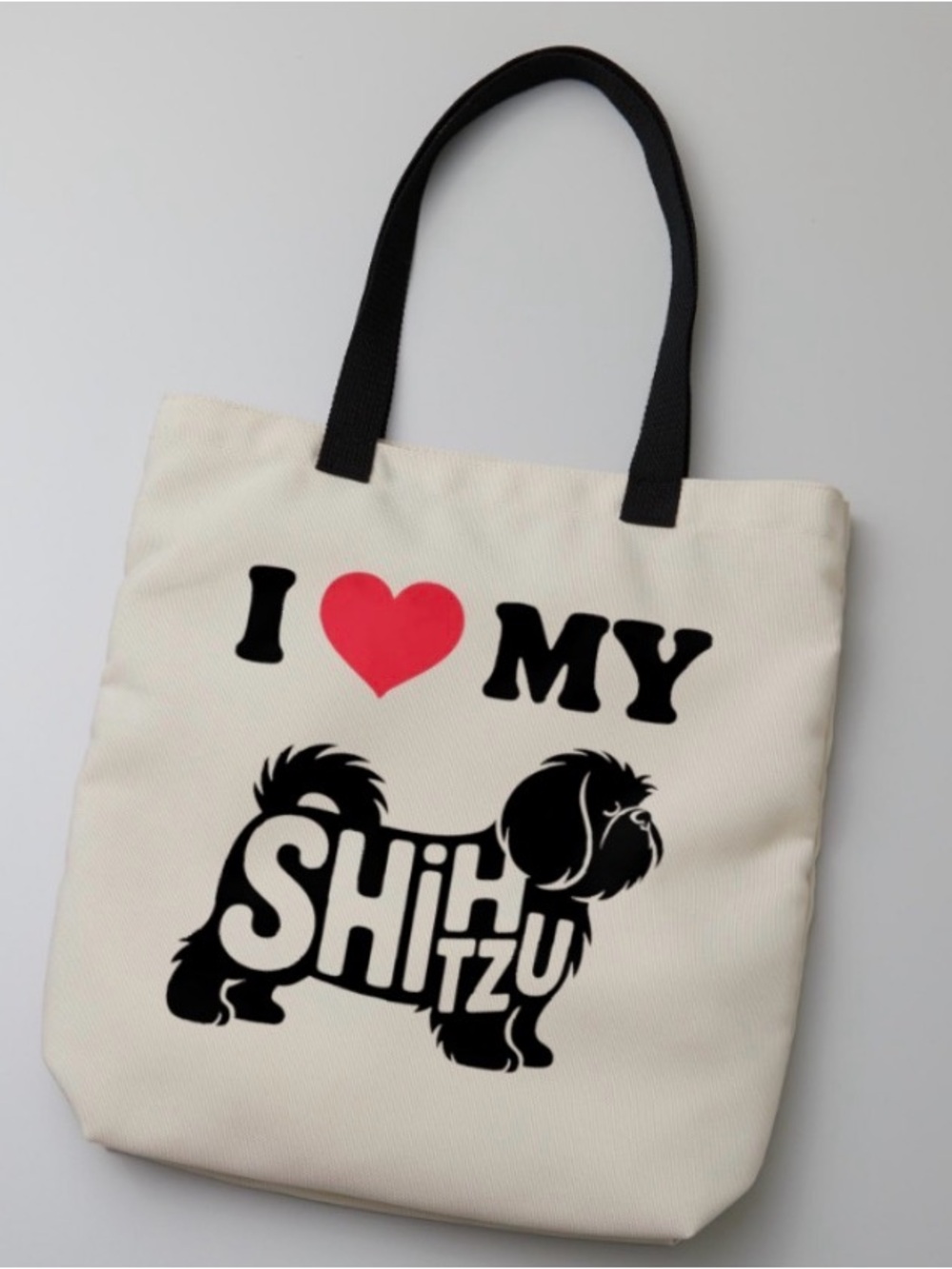 I Love My Shih Tzu Tote Bag - Black & Red Canvas Dog Tote 19 in x 14 in - Picture 1 of 1